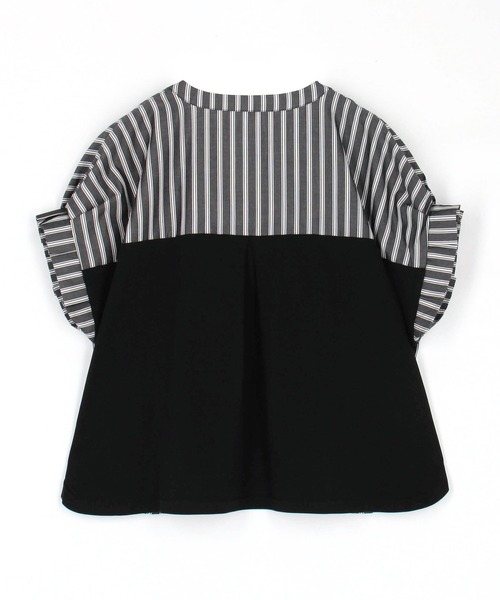 NICOLE white（ニコルホワイト）の「異素材切り替えストライプブラウス（シャツ/ブラウス・レディース・ブルー/ブラック/オフホワイト・FREE）」の7枚目の写真