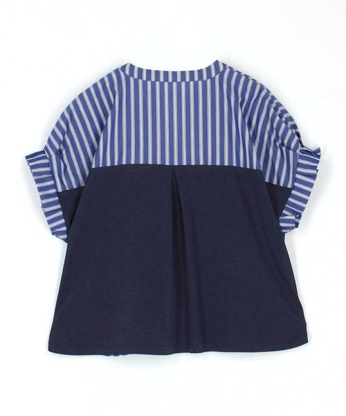 NICOLE white（ニコルホワイト）の「異素材切り替えストライプブラウス（シャツ/ブラウス・レディース・ブルー/ブラック/オフホワイト・FREE）」の9枚目の写真