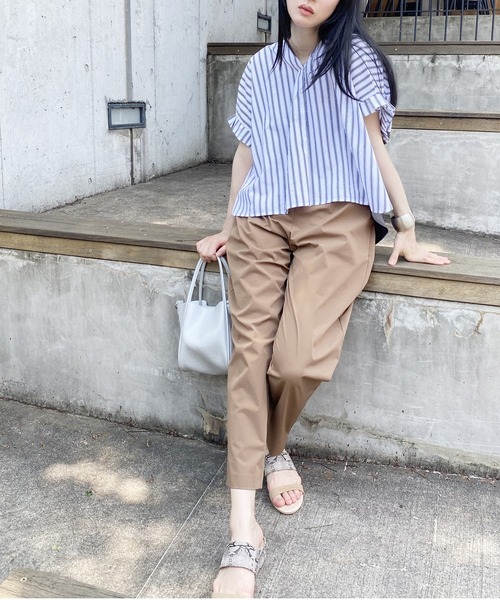 NICOLE white（ニコルホワイト）の「異素材切り替えストライプブラウス（シャツ/ブラウス・レディース・ブルー/ブラック/オフホワイト・FREE）」の17枚目の写真