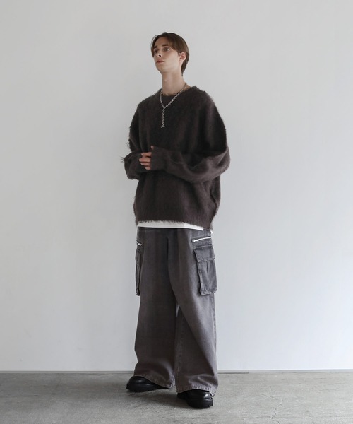 マルチギミックドレープサイドジップスリットカーゴパンツ