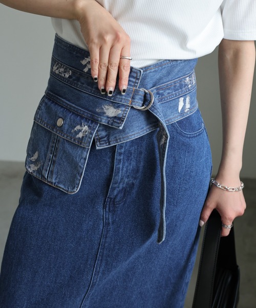 select MOCA(セレクトモカ)の「箔プリントデニムベルト(ベルト・レディース・ブラック/ブルー・FREE)」の2枚目の写真