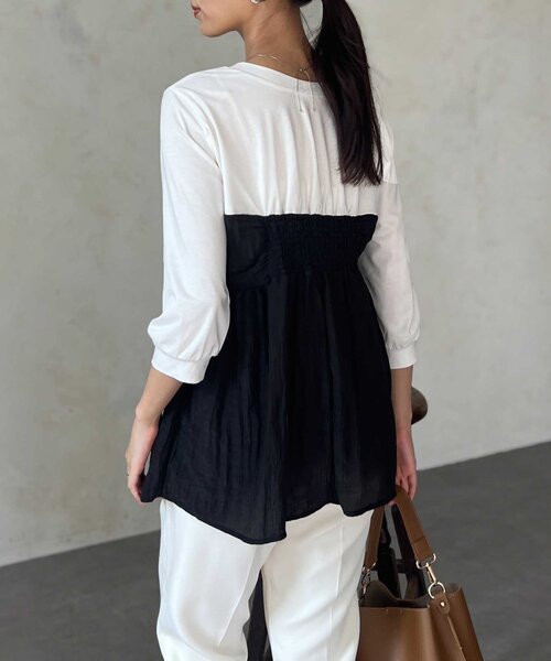 Chez toi（シェトワ）の「【インせず着れる】ビスチェドッキング6分袖プルオーバー（Tシャツ/カットソー・レディース・チャコールグレー/ブラック/オレンジ・FREE）」の10枚目の写真
