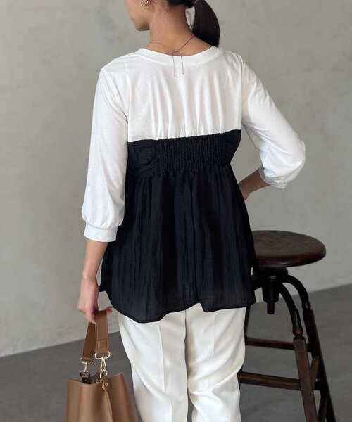 Chez toi（シェトワ）の「【インせず着れる】ビスチェドッキング6分袖プルオーバー（Tシャツ/カットソー・レディース・チャコールグレー/ブラック/オレンジ・FREE）」の11枚目の写真