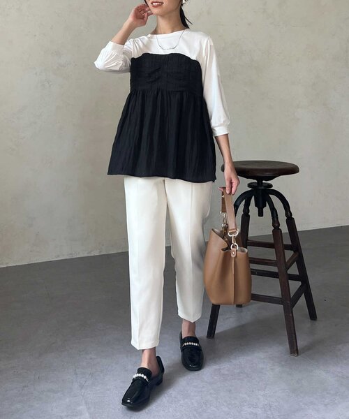 Chez toi（シェトワ）の「【インせず着れる】ビスチェドッキング6分袖プルオーバー（Tシャツ/カットソー・レディース・チャコールグレー/ブラック/オレンジ・FREE）」の12枚目の写真