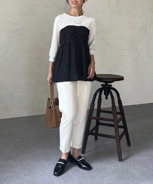 Chez toi（シェトワ）の「【インせず着れる】ビスチェドッキング6分袖プルオーバー（Tシャツ/カットソー・レディース・チャコールグレー/ブラック/オレンジ・FREE）」の13枚目の写真