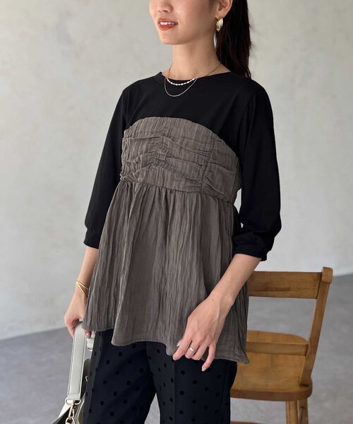 Chez toi（シェトワ）の「【インせず着れる】ビスチェドッキング6分袖プルオーバー（Tシャツ/カットソー・レディース・チャコールグレー/ブラック/オレンジ・FREE）」の18枚目の写真