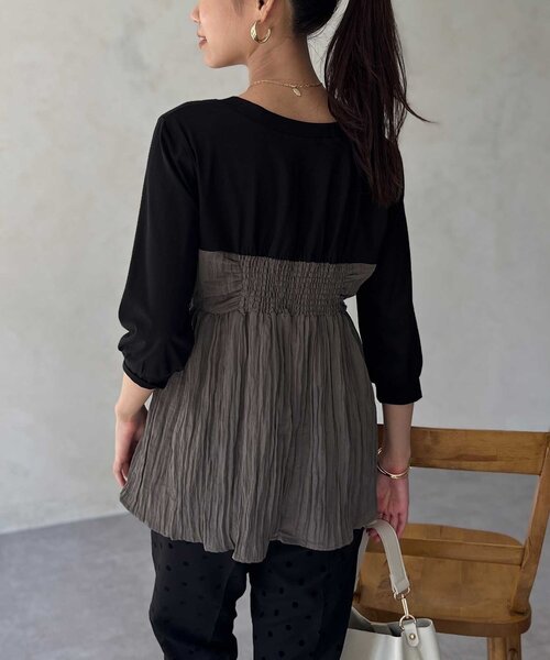 Chez toi（シェトワ）の「【インせず着れる】ビスチェドッキング6分袖プルオーバー（Tシャツ/カットソー・レディース・チャコールグレー/ブラック/オレンジ・FREE）」の20枚目の写真