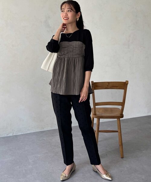 Chez toi（シェトワ）の「【インせず着れる】ビスチェドッキング6分袖プルオーバー（Tシャツ/カットソー・レディース・チャコールグレー/ブラック/オレンジ・FREE）」の22枚目の写真