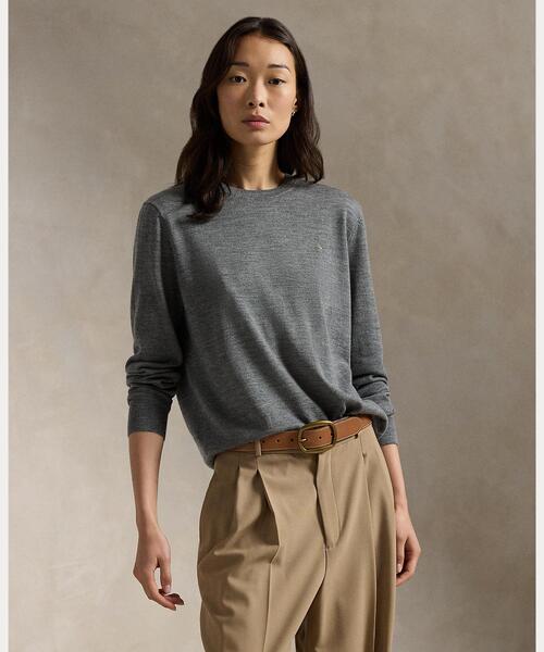 POLO RALPH LAUREN メリノウール クルーネックセーター 紫ロゴ RALPH 