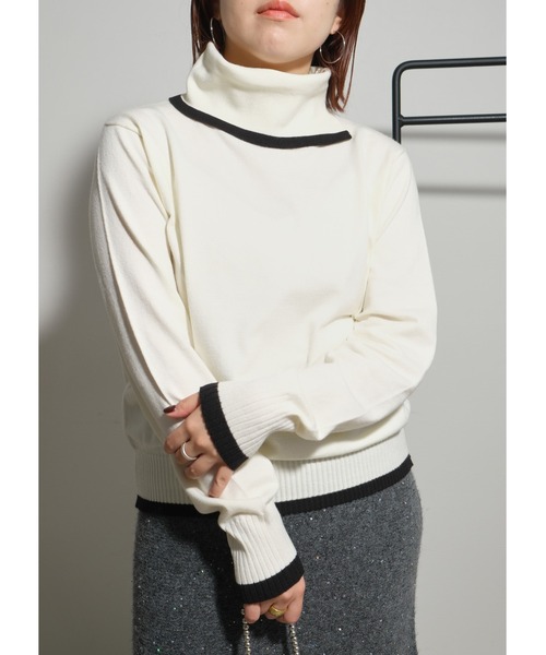 バイカラー衿スリットニット（ニット/セーター）｜Palm Riche（ポームリシュ）