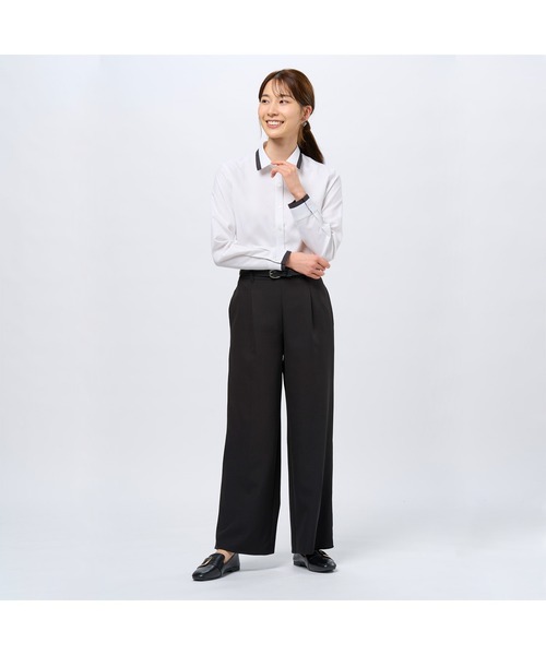 TOKYO SHIRTS（トウキョウシャツ）の「【吸水速乾】【COFREX】配色レギュラー衿 長袖レディースデザインシャツ（シャツ/ブラウス・レディース・ホワイト・M/L/LL/S）」の7枚目の写真