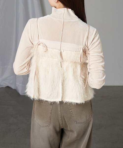 RAY CASSIN(レイカズン)の「シアーベロアフリンジビスチェSET(Tシャツ/カットソー・レディース・アイボリー/ブラック系その他2/グレー系その他2/チャコールグレー・FREE)」の5枚目の写真