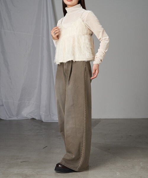 RAY CASSIN(レイカズン)の「シアーベロアフリンジビスチェSET(Tシャツ/カットソー・レディース・アイボリー/ブラック系その他2/グレー系その他2/チャコールグレー・FREE)」の6枚目の写真