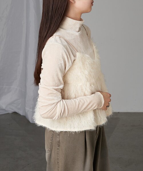 RAY CASSIN(レイカズン)の「シアーベロアフリンジビスチェSET(Tシャツ/カットソー・レディース・アイボリー/ブラック系その他2/グレー系その他2/チャコールグレー・FREE)」の8枚目の写真