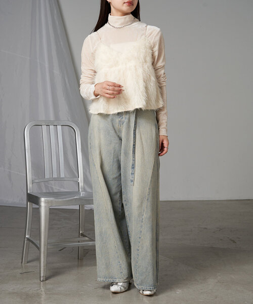 RAY CASSIN(レイカズン)の「シアーベロアフリンジビスチェSET(Tシャツ/カットソー・レディース・アイボリー/ブラック系その他2/グレー系その他2/チャコールグレー・FREE)」の10枚目の写真