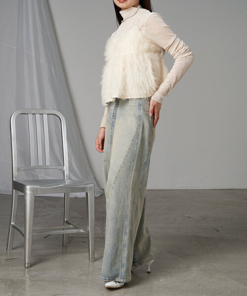 RAY CASSIN(レイカズン)の「シアーベロアフリンジビスチェSET(Tシャツ/カットソー・レディース・アイボリー/ブラック系その他2/グレー系その他2/チャコールグレー・FREE)」の11枚目の写真