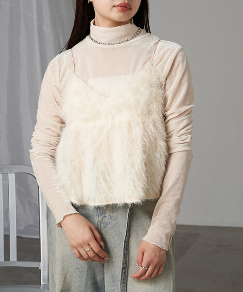 RAY CASSIN(レイカズン)の「シアーベロアフリンジビスチェSET(Tシャツ/カットソー・レディース・アイボリー/ブラック系その他2/グレー系その他2/チャコールグレー・FREE)」の13枚目の写真