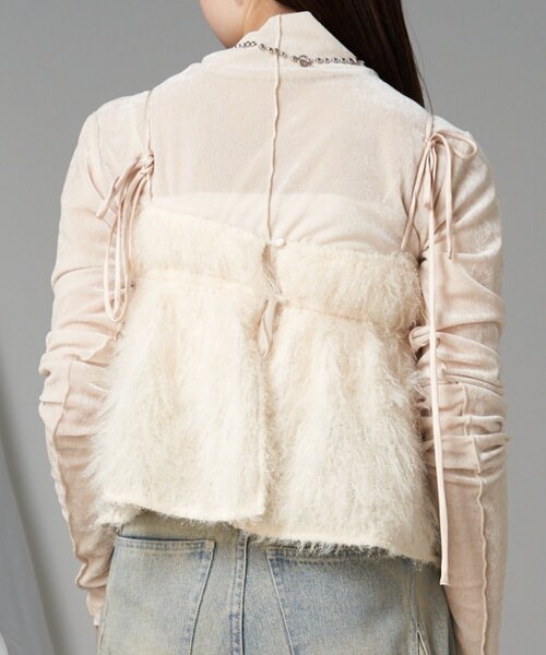 RAY CASSIN(レイカズン)の「シアーベロアフリンジビスチェSET(Tシャツ/カットソー・レディース・アイボリー/ブラック系その他2/グレー系その他2/チャコールグレー・FREE)」の14枚目の写真