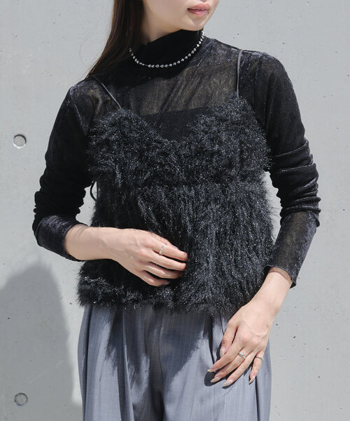 RAY CASSIN(レイカズン)の「シアーベロアフリンジビスチェSET(Tシャツ/カットソー・レディース・アイボリー/ブラック系その他2/グレー系その他2/チャコールグレー・FREE)」の15枚目の写真