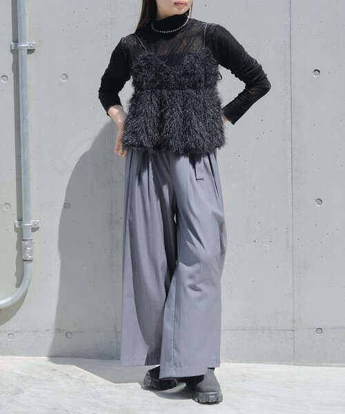 RAY CASSIN(レイカズン)の「シアーベロアフリンジビスチェSET(Tシャツ/カットソー・レディース・アイボリー/ブラック系その他2/グレー系その他2/チャコールグレー・FREE)」の16枚目の写真