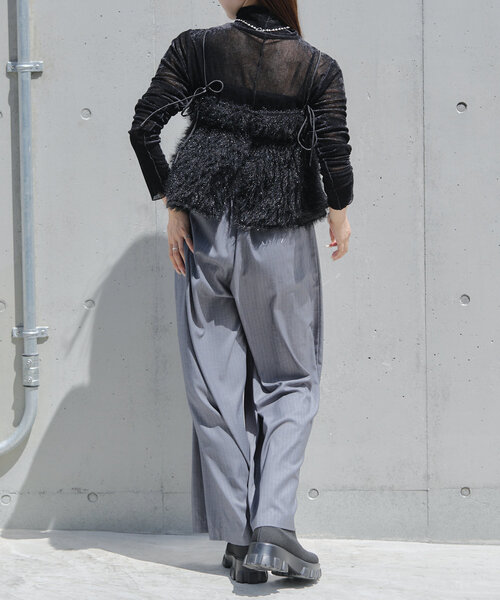 RAY CASSIN(レイカズン)の「シアーベロアフリンジビスチェSET(Tシャツ/カットソー・レディース・アイボリー/ブラック系その他2/グレー系その他2/チャコールグレー・FREE)」の18枚目の写真