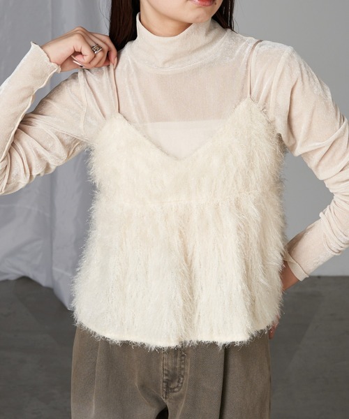 RAY CASSIN(レイカズン)の「シアーベロアフリンジビスチェSET(Tシャツ/カットソー・レディース・アイボリー/ブラック系その他2/グレー系その他2/チャコールグレー・FREE)」の2枚目の写真