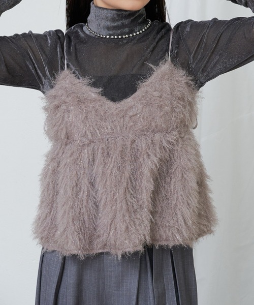 RAY CASSIN(レイカズン)の「シアーベロアフリンジビスチェSET(Tシャツ/カットソー・レディース・アイボリー/ブラック系その他2/グレー系その他2/チャコールグレー・FREE)」の4枚目の写真