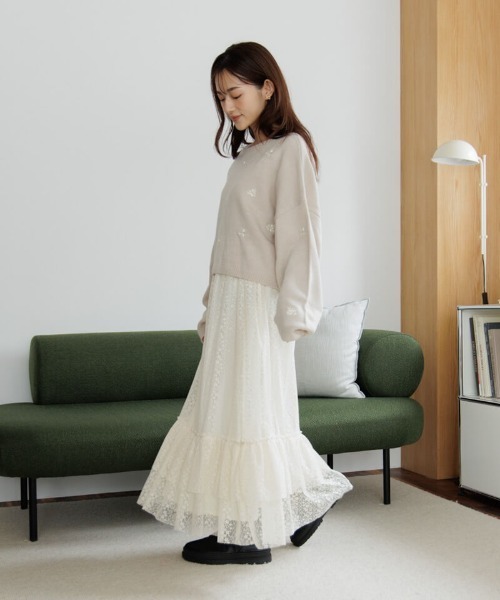 flower(フラワー)の「メニーフラワーニット(ニット/セーター・レディース・アイボリー/ピンク・FREE)」の13枚目の写真