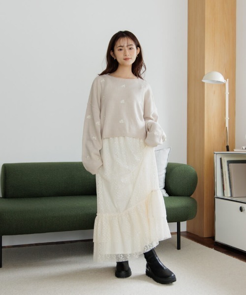 flower(フラワー)の「メニーフラワーニット(ニット/セーター・レディース・アイボリー/ピンク・FREE)」の15枚目の写真