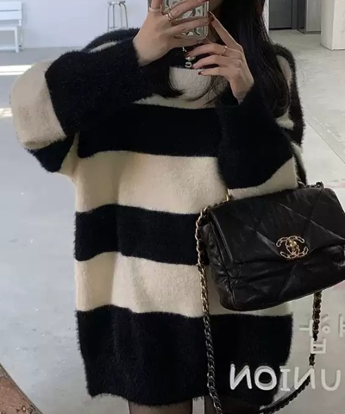 カラーブロックストライプニットセーター（ワンピース）｜CELENA BEATS