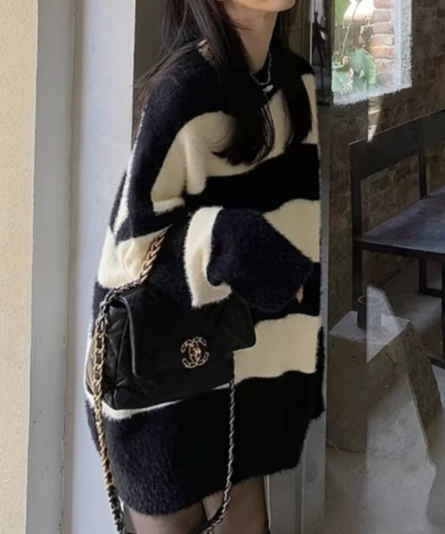 カラーブロックストライプニットセーター（ワンピース）｜CELENA BEATS