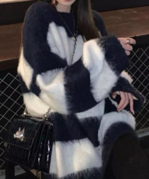 カラーブロックストライプニットセーター（ワンピース）｜CELENA BEATS