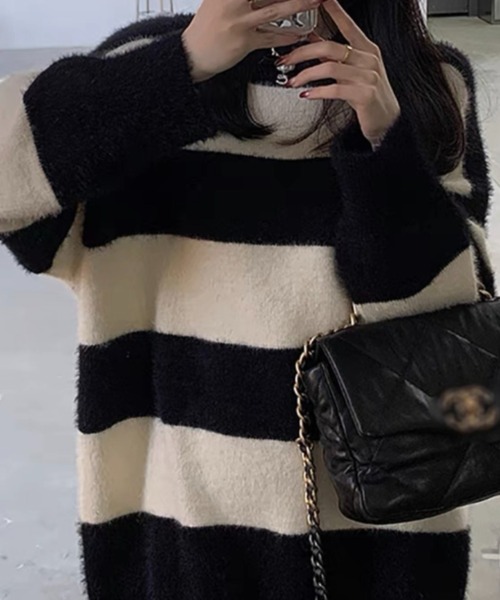 カラーブロックストライプニットセーター（ワンピース）｜CELENA BEATS