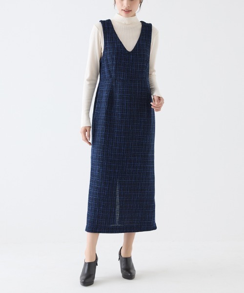 Tuche(トゥシェ)の「Tuche/トゥシェ ハレの日style ミックスツイード ワンピース(ワンピース・レディース・ブルー系その他/ブラウン系その他・MEDIUM/LARGE)」の1枚目の写真