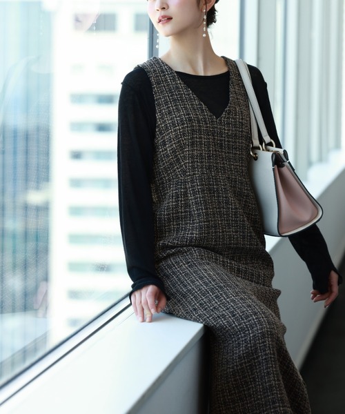 Tuche(トゥシェ)の「Tuche/トゥシェ ハレの日style ミックスツイード ワンピース(ワンピース・レディース・ブルー系その他/ブラウン系その他・MEDIUM/LARGE)」の9枚目の写真