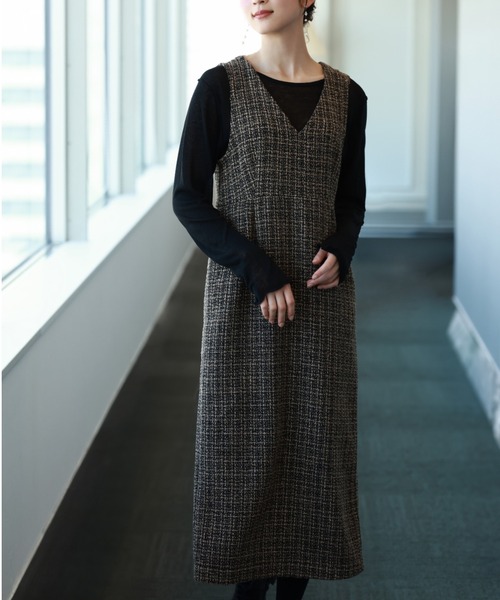 Tuche(トゥシェ)の「Tuche/トゥシェ ハレの日style ミックスツイード ワンピース(ワンピース・レディース・ブルー系その他/ブラウン系その他・MEDIUM/LARGE)」の4枚目の写真