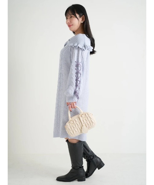Re-J&SUPURE(リジェイアンドスプル)の「【大きいサイズ】オフショル風リボンニットワンピース(ワンピース・レディース・ホワイト/サックスブルー・X-LARGE/XX-LARGE/XXX-LARGE)」の7枚目の写真