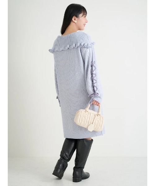 Re-J&SUPURE(リジェイアンドスプル)の「【大きいサイズ】オフショル風リボンニットワンピース(ワンピース・レディース・ホワイト/サックスブルー・X-LARGE/XX-LARGE/XXX-LARGE)」の8枚目の写真