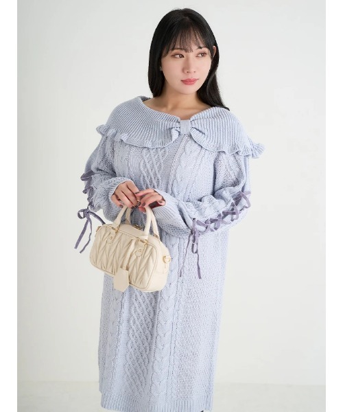 Re-J&SUPURE(リジェイアンドスプル)の「【大きいサイズ】オフショル風リボンニットワンピース(ワンピース・レディース・ホワイト/サックスブルー・X-LARGE/XX-LARGE/XXX-LARGE)」の10枚目の写真