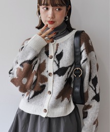 2WAYニュアンスフラワー柄ショート丈カーディガン