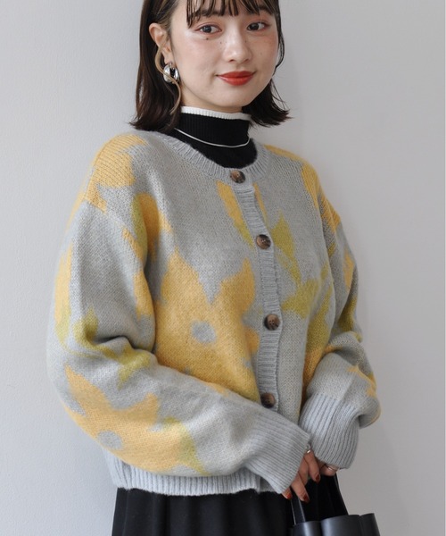 セール】2WAYニュアンスフラワー柄ショート丈カーディガン