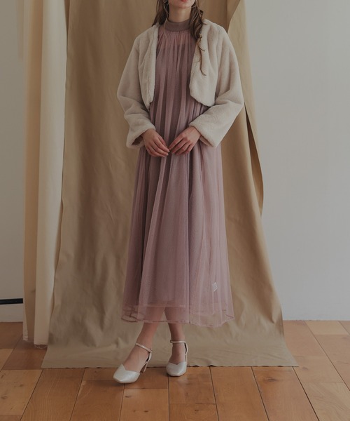 Dorry Doll(ドリードール)の「フェイクファージャケット(ノーカラージャケット・レディース・オフホワイト/ブラック/ベージュ・MEDIUM)」の8枚目の写真