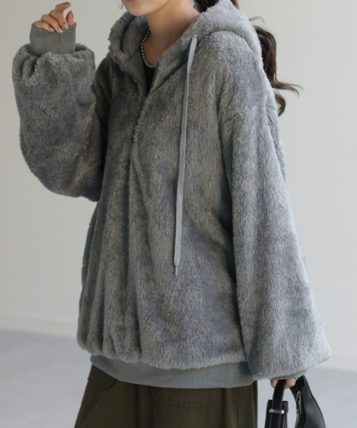 HUG.U（ハグユー）の「ふわもこ ボアパーカー（パーカー・レディース・ブラック/チョコ/ワイン/ライトグレー/ダークグレー・FREE）」の10枚目の写真