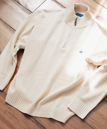 BEVERLY HILLS POLO CLUB（ビバリーヒルズポロクラブ）の「【BEVERLY HILLS POLO CLUB/ビバリーヒルズポロクラブ】ワンポイントロゴ刺繍＆フェイクレザー ジップタグデザイン ハーフジップ長袖ニット/オーバーサイズ（ニット/セーター・メンズ）」