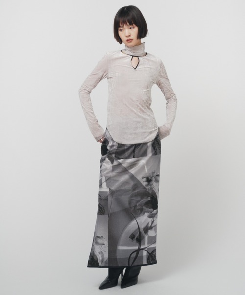 THINGS THAT MATTER(シングス ザット マター)の「CLASH VELOR CUTTING TOPS / クラッシュベロアカッティングトップス(Tシャツ/カットソー・レディース・ミント/グレイッシュベージュ/ブラック・FREE)」の9枚目の写真
