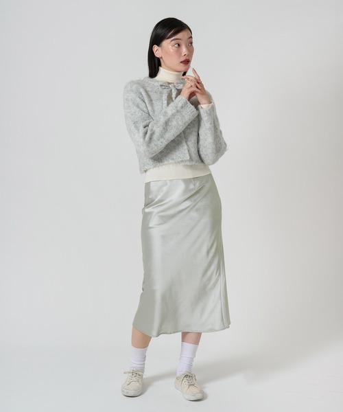 TINA:JOJUN(ティーナジョジュン)の「Aライン サテンミディ丈スカート TINA:JOJUN(スカート・レディース・ミント/ブラック・S/M)」の3枚目の写真