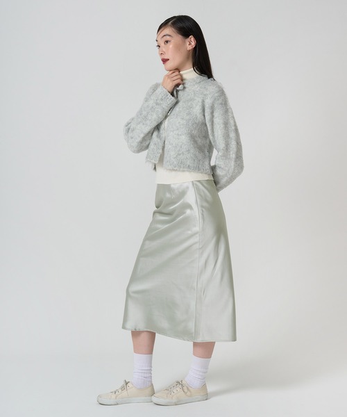 TINA:JOJUN(ティーナジョジュン)の「Aライン サテンミディ丈スカート TINA:JOJUN(スカート・レディース・ミント/ブラック・S/M)」の5枚目の写真