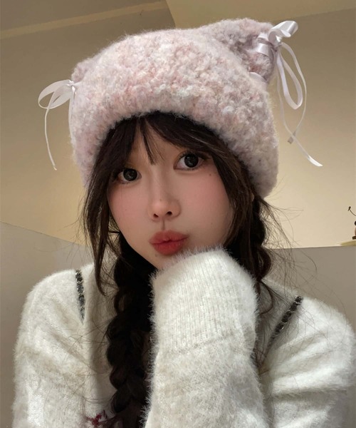 MAISON DE THERESE（メゾン ド テレーズ）の「紐リボンニット帽