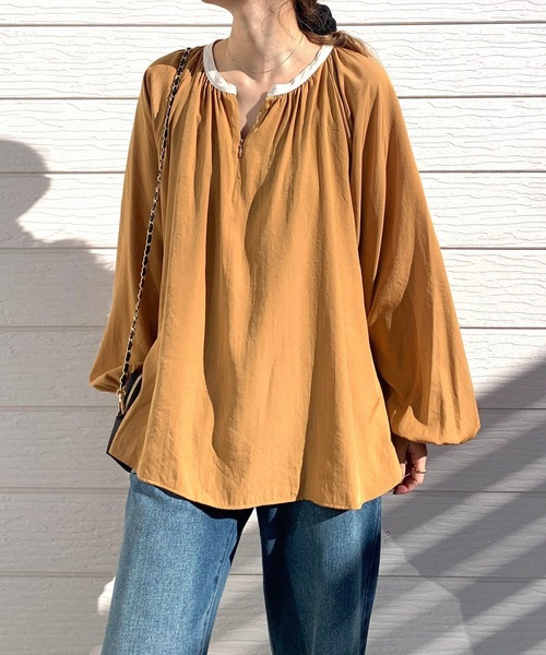 Q（キュー）の「フロントZIPギャザーブラウス（シャツ/ブラウス・レディース・ベージュ/テラコッタ/ブラック系その他・MEDIUM）」の14枚目の写真