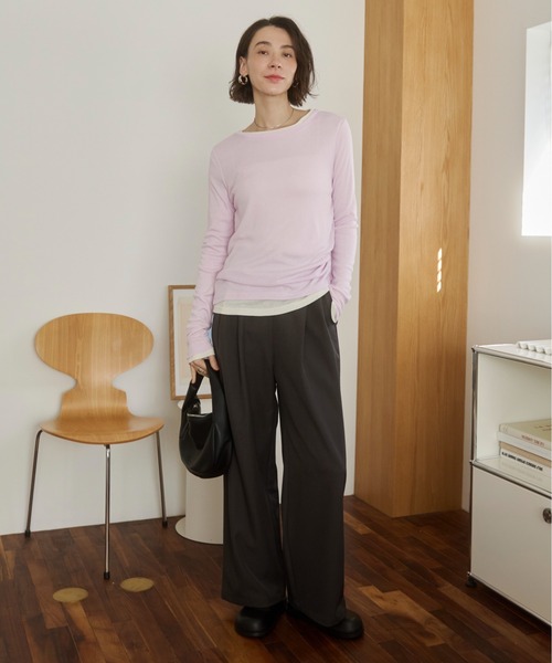 ANGIE（アンジー）の「【オケージョン対応 / セレモニー対応 / セットアップ対応】タックワイドパンツ（スラックス・レディース・ブラック/モカ/グレー/ナチュラル/ブラウン/ダークグレー・FREE）」の4枚目の写真